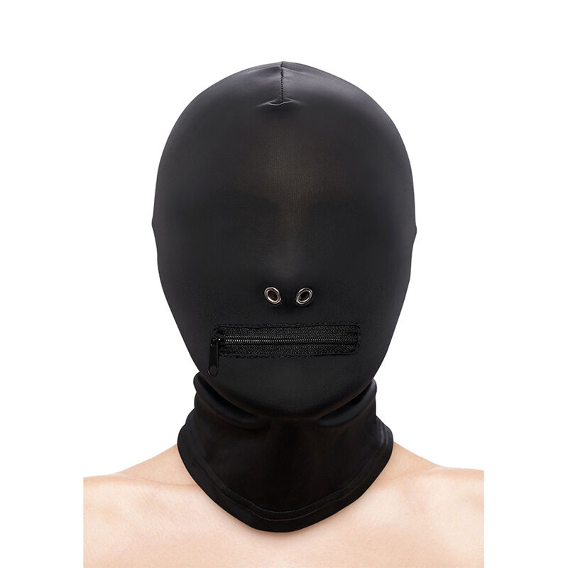 NS NOVELTIES - FETISH  FASHION FECHADO BOCA COM ZÍPER CAPUZ NYLON PRETO