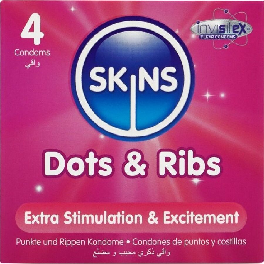 SKINS - DOTS  RIBS PREMIUM PRESERVATIVOS PACOTE 4